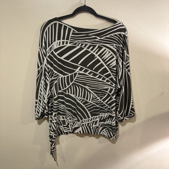 CHICOS TRAVELERS Top Blouse Womens 2 Greenish Gray White Unique Collar Side Tie - Picture 5 of 5